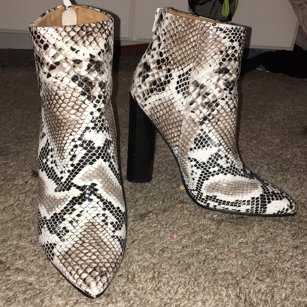 Snake print booties